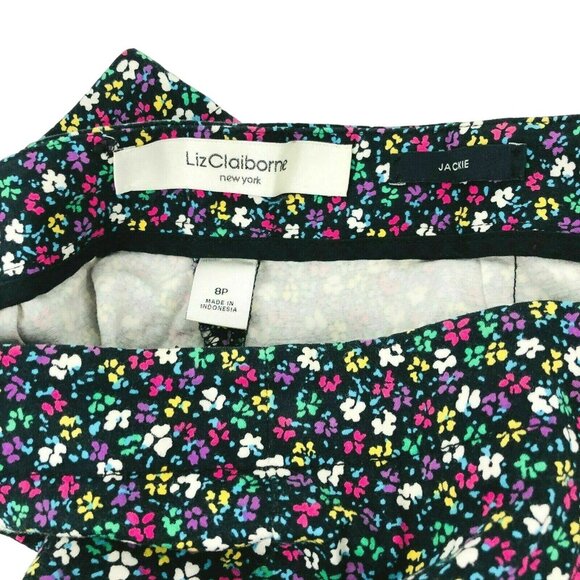 Liz Claiborne Capris Jackie Womens 8P Pink Blue White Flowers Pants Flat Front - Picture 3 of 9